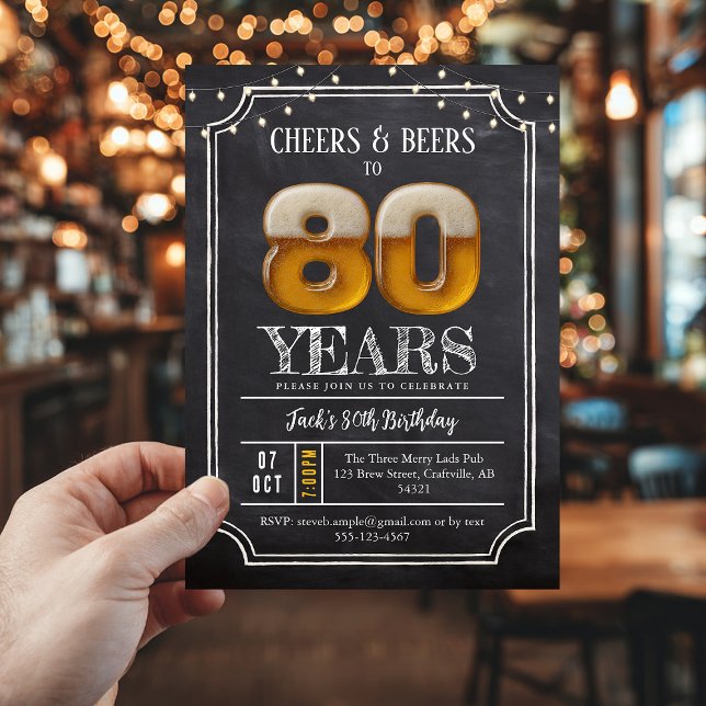 Cheers & Beers Mäns 80-års inbjudan (80th birthday invite, cheers and beers)