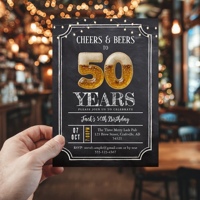 Cheers & Beers Men's 50th Birthday Invitation Inbjudningar (50th birthday invite, cheers and beers)