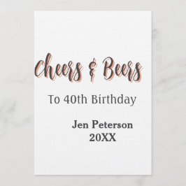 Cheers & beers to 40th birthday gray name year sin inbjudningar