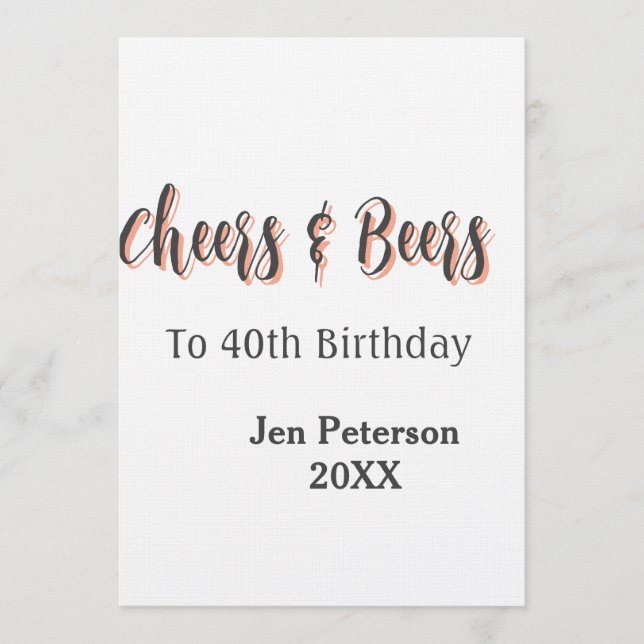 Cheers & beers to 40th birthday gray name year sin inbjudningar (Framsida)