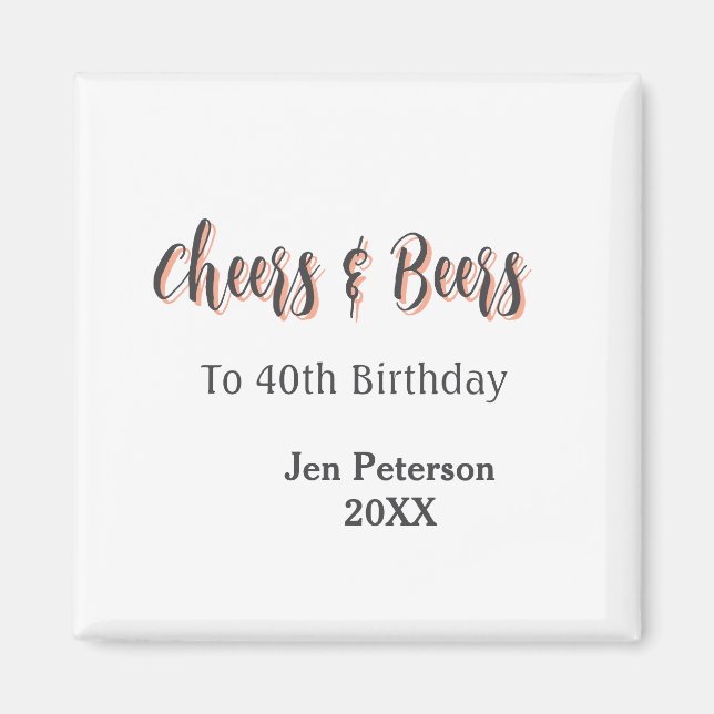 Cheers & beers to 40th birthday gray name year sin magnet (Framsidan)