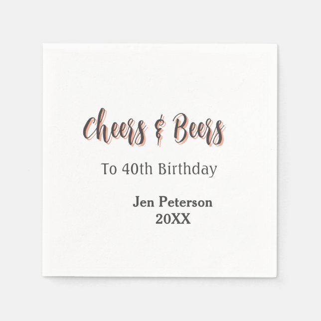 Cheers & beers to 40th birthday gray name year sin pappersservett (Framsidan)