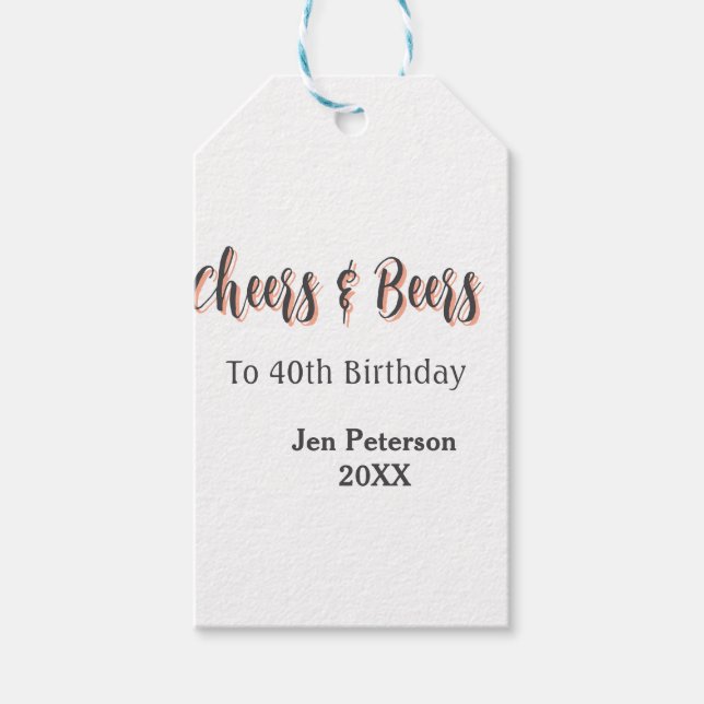 Cheers & beers to 40th birthday gray name year sin presentetikett (Framsidan)