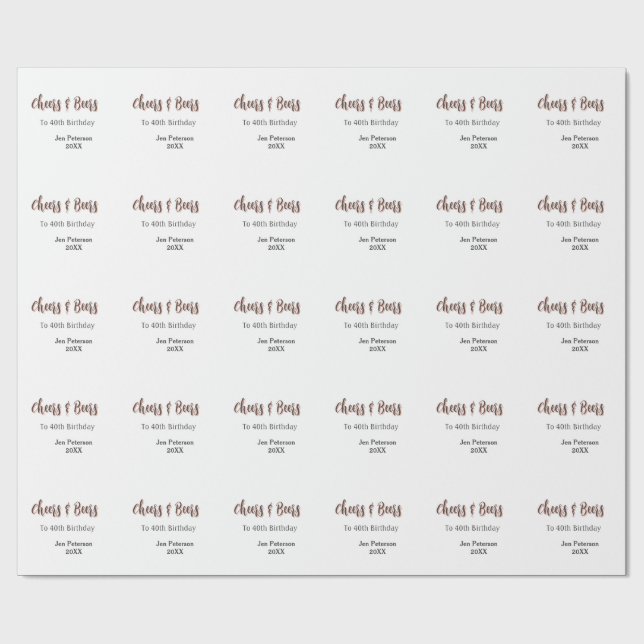 Cheers & beers to 40th birthday gray name year sin presentpapper (Platt)