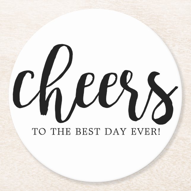 Cheers Best Day Hand-Lettering Underlägg Papper Rund (Framsidan)
