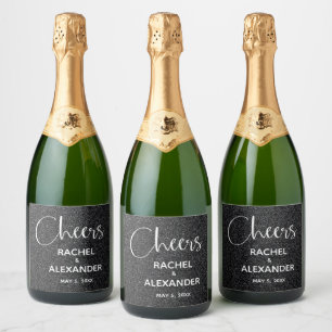 CHEERS Black Bröllop Champagne Labels