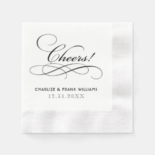 Cheers Black Calligraphy Personligt bröllp Pappersservett