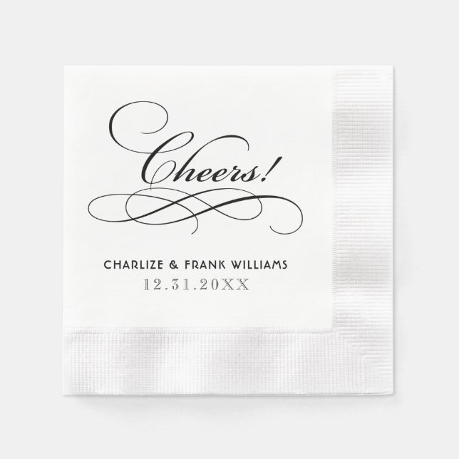 Cheers Black Calligraphy Personligt bröllp Pappersservett (Framsidan)
