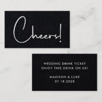 Cheers Black Modern Bröllop Drink Token Biljett