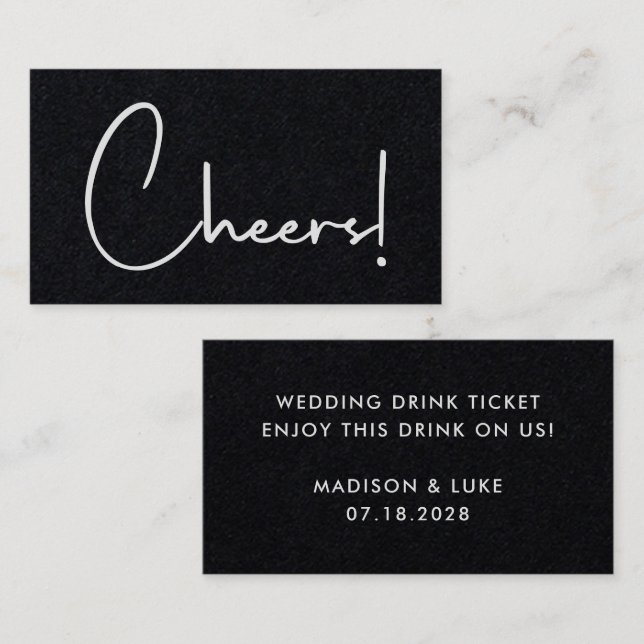 Cheers Black Modern Bröllop Drink Token Biljett (Fram/baksida)