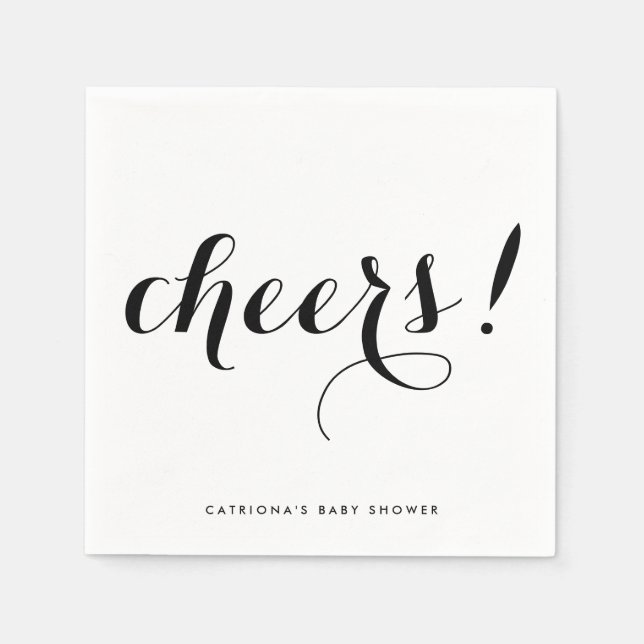 Cheers | Black Modern Calligraphy Pappersservett (Framsidan)
