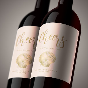 Cheers Blush Rosa Guld Kust Bröllop Vinflaska Etikett