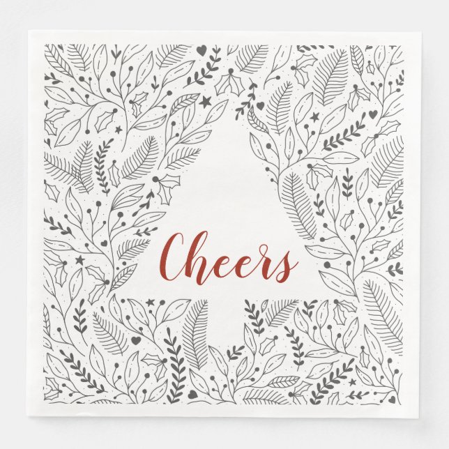 "Cheers" Botanical Line Art/Julgran Pappersservett (Framsida)
