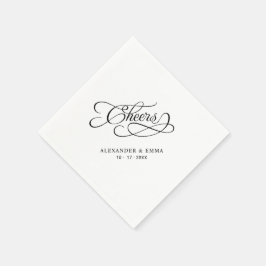 Cheers Bröllop Black & White Elegant Calligraphy Pappersservett