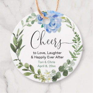 Cheers Bröllopsdusch grönska blå blommig Gåvor Etiketter