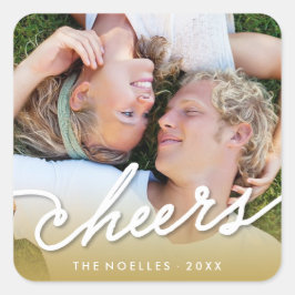 Cheers Calligraphy Script Guld Ombre Photo Helgdag Fyrkantigt Klistermärke