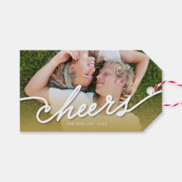 Cheers Calligraphy Script Guld Ombre Photo Helgdag Presentetikett