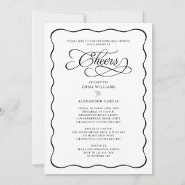 Cheers Calligraphy Vågigt Gräns Rehearsal Dinner Inbjudningar