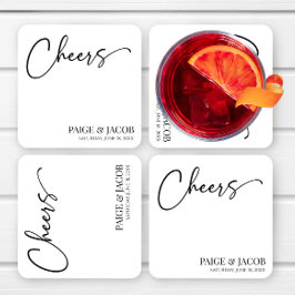 Cheers Classic Modern Minimal Minimalist Bröllop Underlägg Papper Kvadrat