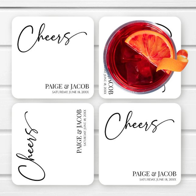 Cheers Classic Modern Minimal Minimalist Bröllop Underlägg Papper Kvadrat (Skapare uppladdad)