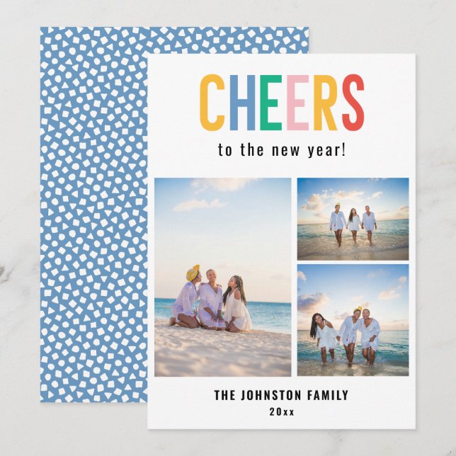 CHEERS Colorful New Year's Photo Julkort (Fram/baksida)
