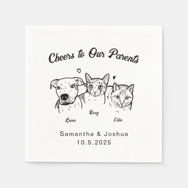Cheers Cute Simple 3 Pet Hund Cat Bröllop Pappersservett (Framsidan)