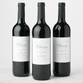 Cheers Dusty Blue Modern Minimalist Bröllop Vinflaska Etikett