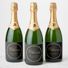 Cheers Elegant Black Guld Calligraphy Bröllop