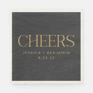 Cheers Elegant Black med Guld Typography Bröllop Pappersservett