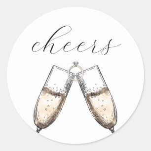 Cheers Elegant Bubbly Champange Bröllopsfest Runt Klistermärke
