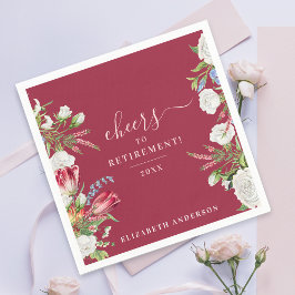 Cheers Elegant Burgundy White Blommigt Calligraphy Pappersservett