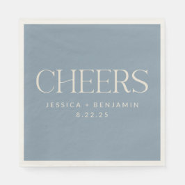 Cheers Elegant Dusty Blue Typography Bröllop Pappersservett