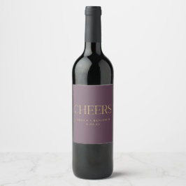 Cheers Elegant Eggplant Guld Typography Bröllop Vinflaska Etikett
