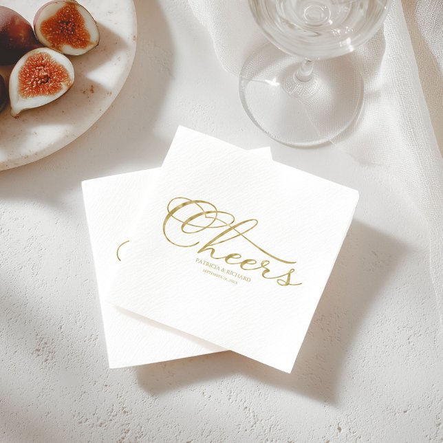 Cheers - Elegant Guld Faux Foil Script Bröllop Pappersservett (Skapare uppladdad)