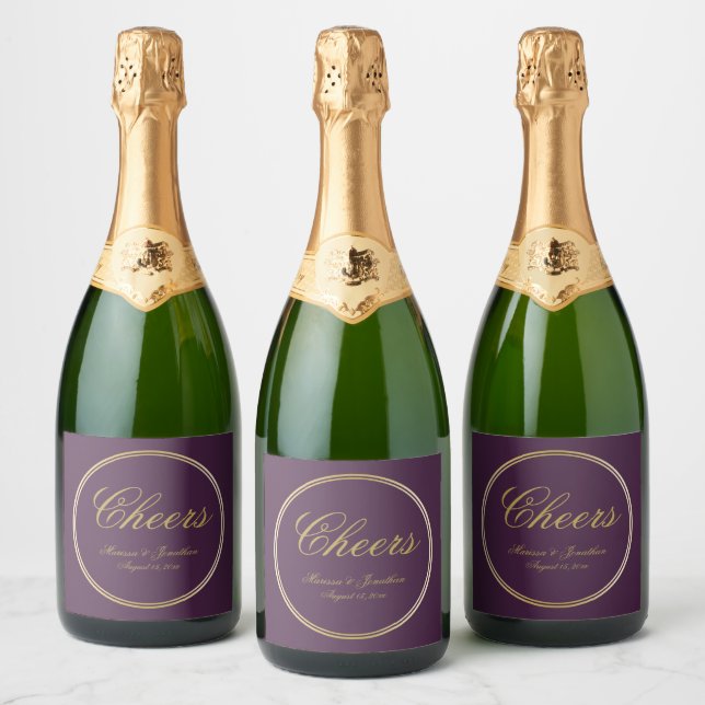Cheers Elegant Plum Guld Calligraphy Bröllop (Flaskor)