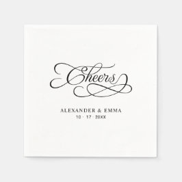 Cheers Elegant Wedding Black & White Calligraphy Pappersservett