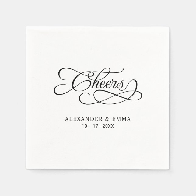 Cheers Elegant Wedding Black & White Calligraphy Pappersservett (Framsidan)