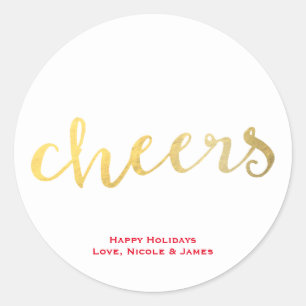 CHEERS Falskt guld folie utseende Holiday Favor Runt Klistermärke