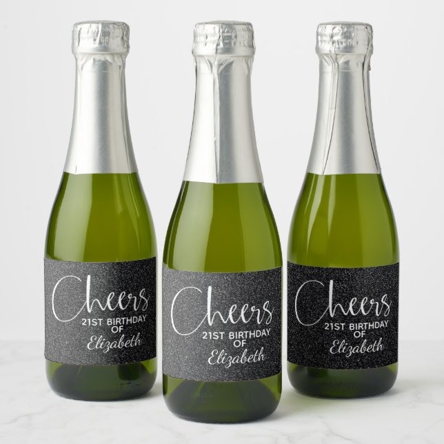 Cheers Faux Black GLITTER Birthday Mini (Flaskor)
