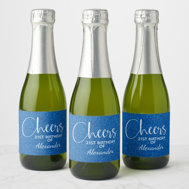 Cheers Faux Blue GLITTER Birthday Mini (Flaskor)