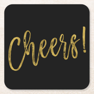 Cheers Faux Gold Foil och Black Drink Coasters Underlägg Papper Kvadrat