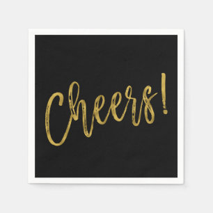 Cheers Faux Gold Foil och Black Napkins Pappersservett