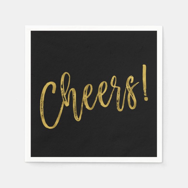 Cheers Faux Gold Foil och Black Napkins Pappersservett (Framsidan)