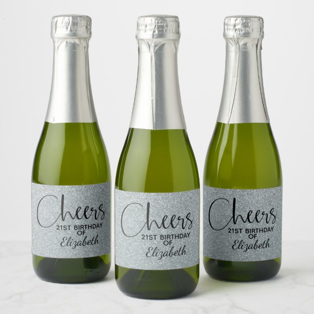Cheers Faux Silver GLITTER Birthday Mini (Flaskor)