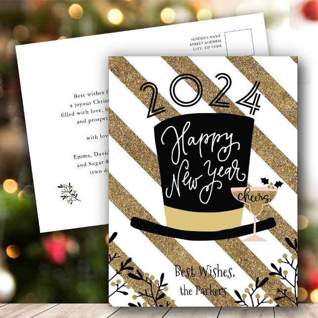 Cheers | Festive Guld Rand Gott nytt år Helg Vykort (Skapare uppladdad)