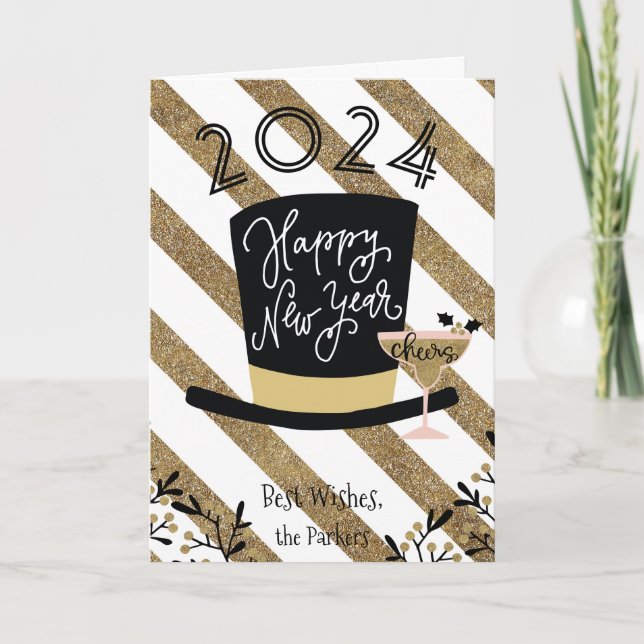 Cheers | Festive Guld Rand Gott nytt år Helgkort (Framsida)