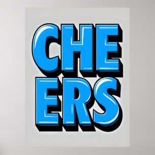 CHEERS Fet Blue Text Poster - Retro Pop Stil