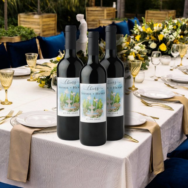 Cheers Fontän | blomduvor Bröllop Luxury Vinflaska Etikett (Skapare uppladdad)
