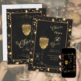 Cheers för 50 års Svart och Guld Gnistra födelseda Inbjudningar
