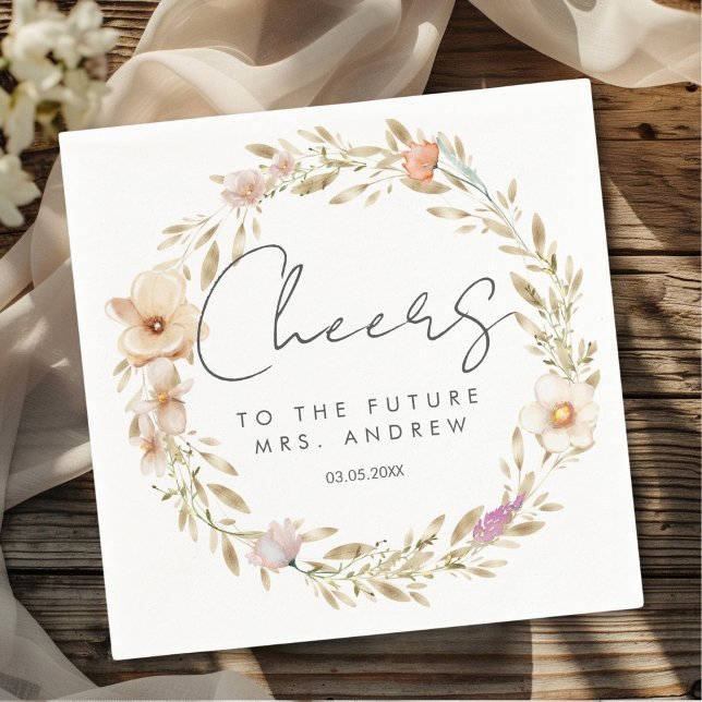 Cheers, för framtiden mrs! Boho, blomma Pappersservett (Personalized Cheers, to the future Mrs.! Boho, flower Napkins)